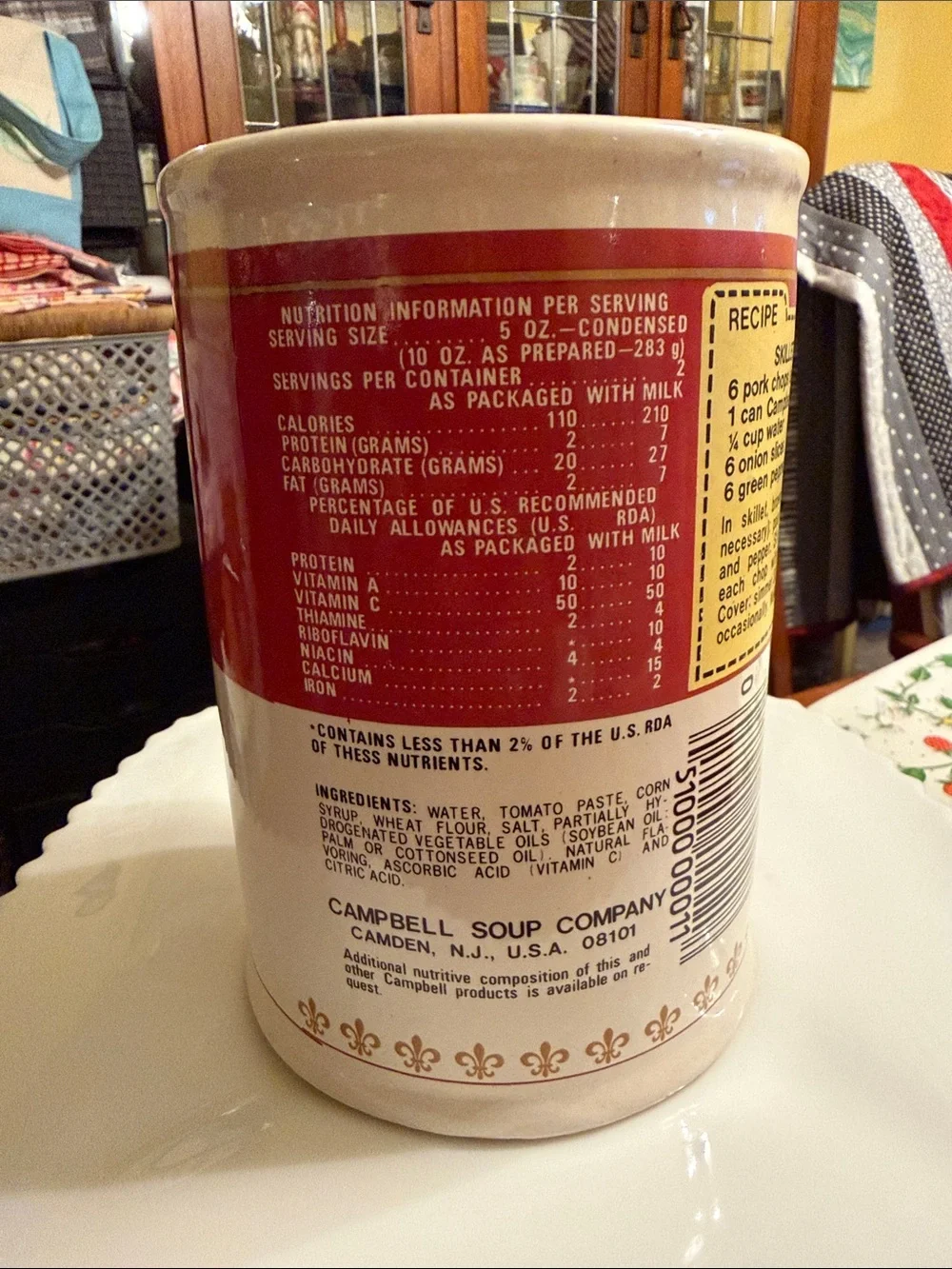 Vintage Campbell's Soup Ceramic Utensil Holder Canister by Price Products